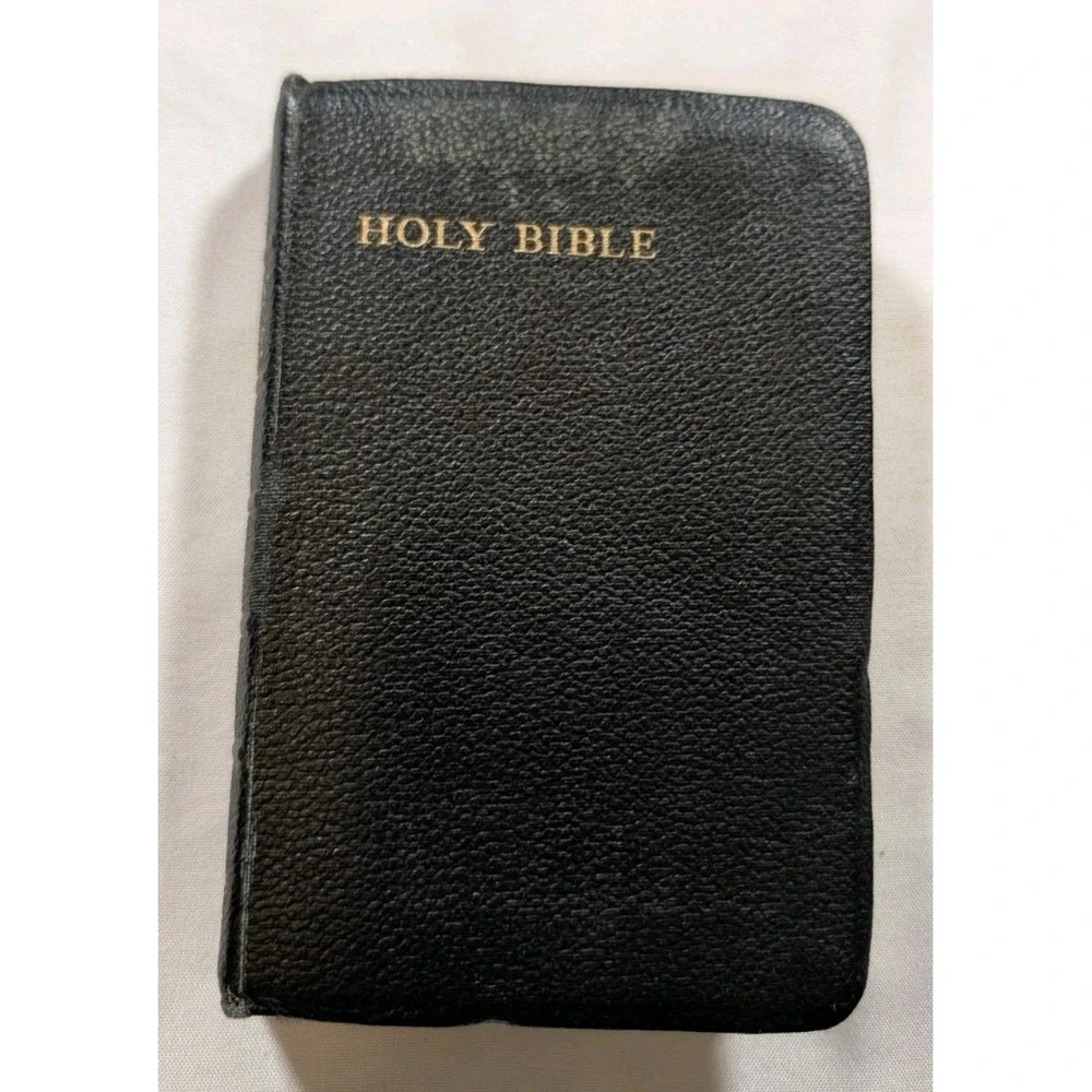 Vintage 1955 Collins KJV Holy Bible Gem Type‎ Pocket Size Black Leatherette